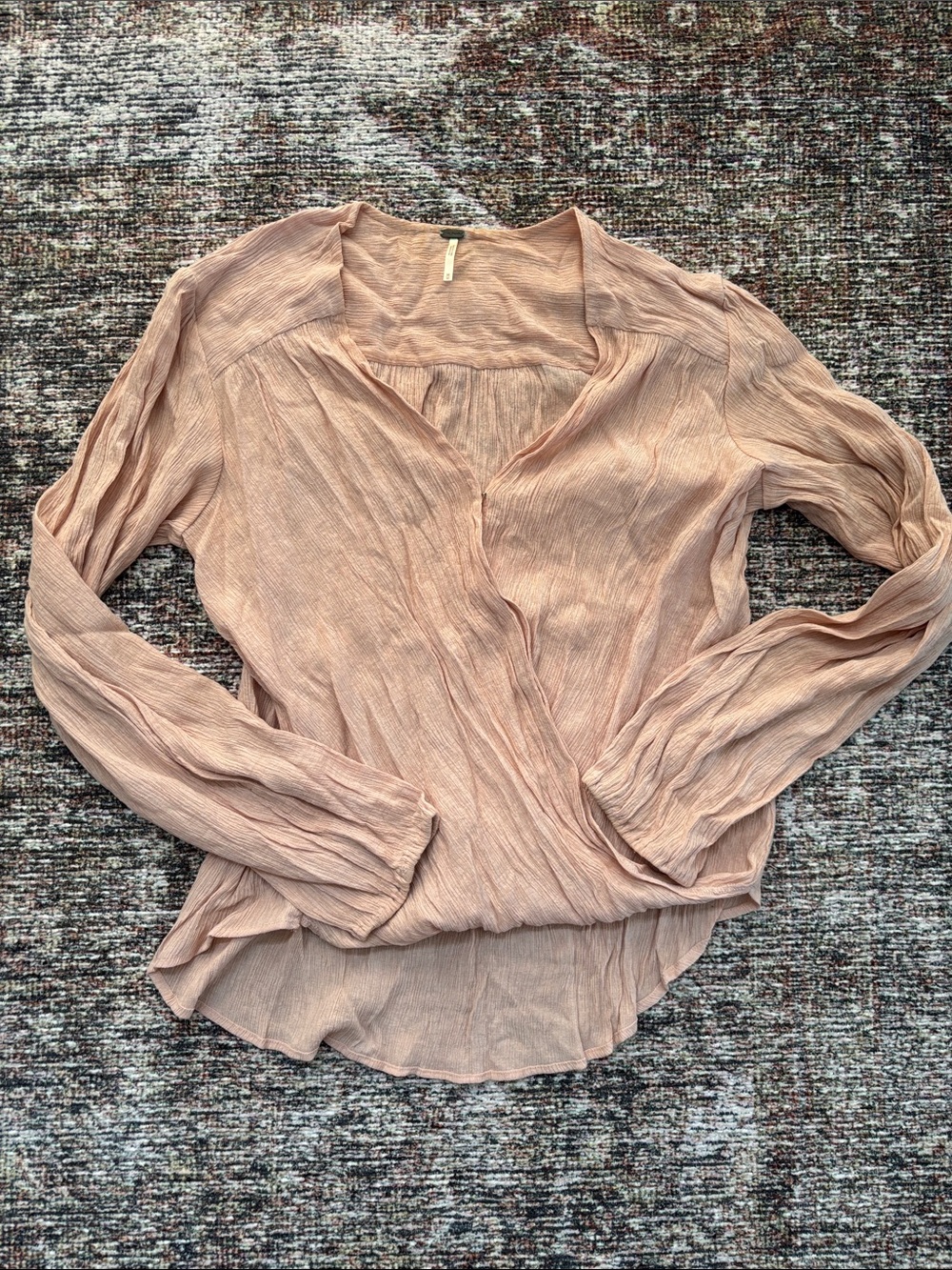 Free People Blush Pink Crinkled V-Neck Blouse